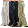 Men's Jeans Men Nature Cotton Linen Trousers Summer Joggers Pants Casual Male Solid Elastic Waist Straight Loose Running Plus Size 5XL