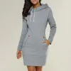 Casual Dresses 2024 Spring And Autumn Ladies Knee-Length Dress Hooded Warm Sweatshirt Long Sleeve Camp Collar Pocket Simple Sports