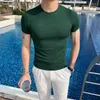 Homens camisetas Homens T-shirt Verão de alta qualidade Slim Fit Moda Cor Sólida Casual Respirável Pescoço Manga Curta Top Masculino