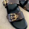 Luxus Designer Sandale Slipper Freizeitschuh Echtes Leder Mule Damen Größe 35-46 Braune Blume Gladiator Sommer Sliders Verstellbare Haspe Sandale Herren Slide Strandbox