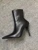 Damläderkvinnor 2024 Äkta specialformade höga klackar Pille Ted Pointed Knight Ankle Boots Zipper Wedding Booties Gladiator Casual Catwalk Shoes Siz