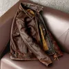 Style veste en cuir véritable Vintage marron manteau en peau de vache hommes Slim mode Biker veste taille asiatique S-6XL 240106