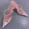 Crystal-embellished transparent mule slippers for summer pointed toe heels silver leather sandals luxury designer shoes party heels