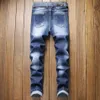 Mens Designer Fashion Washed Blue Jeans Classic Skinny Denim Scratched Distressed Biker Jean Pants 250S