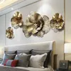 Modern Wrought Iron 3D Gold Flower Wall Mural Decoration Home Livingroom Wall Hanging Crafts el Porch Wall Sticker Ornaments 21198q