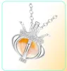 925 Sterling Silver Water Drop Crown Pendant Necklace Cage Hollowed Cone Ball Essential Oil Aromatherapy Pearl Locket Jewelry Gift8183277