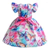 Flickaklänningar 2024 Butterfly Girls Dress Summer Bow Decoration Little Princess Christmas Birthday Party Gift 2-10 Year Kids Clothes