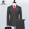 S-7XL Blazer Vest Pants Vertical Stripes Double Breasted British Style Men's Suit Groom Wedding Prom Party Business Tuxedo 240106