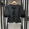 Women's Blouses Zadigant Spring Summer Bow Tie-up Peplum Top In Cotton Puff Sleeve Ladies Black White Cute For Women
