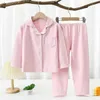 Autumn Winter Children Pajama Sets Solid Color Sleepwear for Kids 116years Teen Pijamas Boys Girls Loungewear Baby Clothes 240106