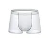 Underpants Men's Ice Silk Underwear Thin Solid Boxer Briefs Sexy Male Transparent Seamless Shorts Trunks Erotic Lingerie