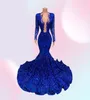 2022 Royal Blue Mermaid Prom Dresses Sparkly Lace Sequin LongeeLeses Black Girls African Celebrity Evening Gown B04087987714