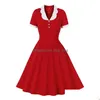 Abiti sexy urbani feste donne vintage abito rosso solido rosso retrò rockabilly cocktail a v-collo degli anni '50 swing maniche corte estive drop de dhjzw