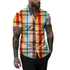 T-shirt da uomo Primavera Estate Casual Stampa scozzese Risvolto Camicia a maniche corte Top Camisas De Hombre Per uomo Ropa Panno