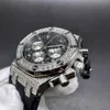 Mode dameshorloge chronograaf VK quartz uurwerk Diamanten zilveren kast Zwarte wijzerplaat Zwarte rubberen band dames stopwatch