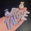 CUC personnalisé Double lettre pendentif avec Dollar sac Bail glacé zircone or argent couleur collier hommes femmes Hip Hop bijoux 240106