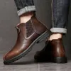 Autumn Winter Classic Mens Genuine Leather for Brown Slip-on Ankle Men Platform Boots Botas Hombre