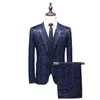 Traje de marca de alta gama, ropa para hombre, moda, negocios, banquete, chaquetas de boda, chaqueta con chaleco y pantalones, negro/azul, talla 6XL 240106
