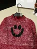 100102 L 2024 Runway Spring Brand Same Style Pullover Langarm Rundhalsausschnitt Rosa Schwarz Rot Weiß Damenbekleidung Hochwertige Damen qian