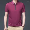 Polos masculinos moda lapela zíper negócios cor sólida camisas polo roupas 2024 primavera verão solto coreano topos all-match camiseta