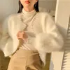 Autumn and Winter Fashion Ladies Pearl Knit Lantern Sleeves Imitation Mink Fleece Sweater Cardigan Jacket Women 240105