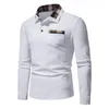 Camisa polo masculina moda manga longa negócios social masculino cor sólida botão para baixo colarinho trabalho branco preto topos t 240106