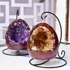 Natural Crystal Egg Shape Lamp USB LED Night Light Table Amethyst Cluster For Bedroom Home Decor Cretitive Gifts 240106