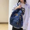 Kadınlar için yıkanmış denim moda sırt çantaları son trend öğrenci okul çantası çoklu cepler büyük kapasiteli mavi sırt çantası mochila 240106