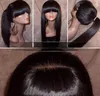 Silky Straight Lace Front Wig with Full Bangs Ponytail Brazilian Virgin Human Hair Full Lace Wigs for Women Natural Color1515663