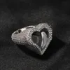 Stenar isade ut guldring mode hjärtstenar silver mens ringar hip hop smycken