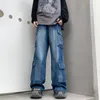 Erkekler Kot 2024 Retro Workwear Birden Fazla Cep Sokak Giyim Gevşek Mavi/Siyah Çift Yüksek Kaliteli Pantolon
