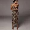Podstawowe sukienki swobodne Leopard Print Bez rękawów Seksowna sukienka midi Spring Women Fashion Streetwear Street Party FITSL2404