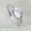 Band Rings Fashion Silver Color Princess Cut Cubic Zirconia With Micro CZ Cluster Setting Engagement Ring R068L240105