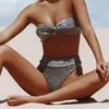 Biquínis brilhantes mujer bandeau top maiô sem alças mulheres maiô biquini verão banhistas sexy cintura alta roupa de banho 240105