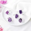 Ringas de banda One Irregular Ore Natural Amethysts Ring Silver Color Rock Quartz Stone Cluster Shiny Purple Crystal Ring para mulheres JewelryL240105