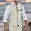 Gilet de costume en lin Beige pour hommes, gilet de plage d'été pour mariage, col en V, mode masculine, coût 240105