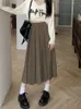 Houzhou Long Pleate Skirt Women Vintage Corean Fashion Solid High Weist Aline Midi School Girl Elegant Casuant الخريف 240106