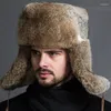 Berets Russische Männliche Männer Warme Pelz Bomber Hüte Solide Verdicken Earflap Caps Leifeng Schnee Wärmer Winter Herbst Mode Hut