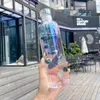 タイムマーカー付きの大容量ガラスボトル透明な水ボトル漏れ防止飲料ボトルウォータードリンクジュースシンプルカップ240105