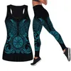 Sommarkvinnor Fashion Viking Tattoo Legging Yoga Pants and Hollow Tank Womens Sport Vest Duits Leisure Suit 8xl Y2K 240105