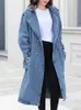 Fitaylor primavera outono moda feminina denim trench coat duplo breasted rendas longo jean jaqueta vintage cor sólida outwear 240105