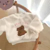 Vinterplysch barnsuppsättningar söta lammhår lilla björn babykläder set förtjockade barn toppbyxa 2 st för pojkar flickor 240106