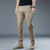 Spring Autumn Winter Pure Cotton Casual Slim Pants Men's All Match Loose rak Long Man 2023 Kläder Gray Khaki 240106