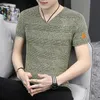 Plain T Shirt Men Summer Top Vintage Streetwear Knitted Black T Shirt V neck Short sleeve Tee Casual Plus size 240106