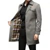 Boutique S-8XL masculino elegante mais fertilizante mais xadrez estilo italiano casual magro moda versátil cavalheiro longo trench coat 240106