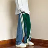 Amerikan Trend Hiphop High Street Gevşek Kotlar Erkek Patchwork Stripes Elastik Bel Drawstring Cepleri Düz Sıradan Pantolonlar 240105