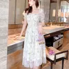 Basic Casual Dresses Summer White Chiffon Long Dress Casual Floral Party Dress Elegant Short Sleeve Fairy Dresses for Women Sweet Clothing 20044L2404