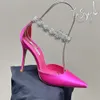 Aquazzura Shoes High Heels 10cm Party Sandals Rhinestone Big Pineapple Pump Pointed Toes Ankle Strap Stiletto Heel Hot Pink Fuchsia Size EUR 35-43