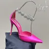 Aquazzura skor höga klackar 10 cm party sandaler strass stora ananaspump riktade tår ankel rem stiletto klack het rosa fuchsia storlek eur 35-43