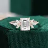 Bandringen CXSJEREMY 14K ROSE GOUD 2CT Emerald Cut 6*8mm Moissanite verlovingsring Vintage Unique Marquise Cut Cluster Wedding Bridal Giftl240105